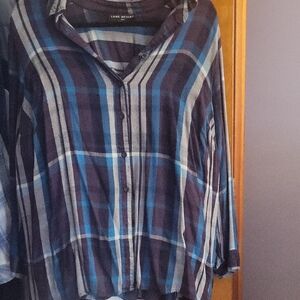 Lane Bryant Navy and Blue Plaid Shirt